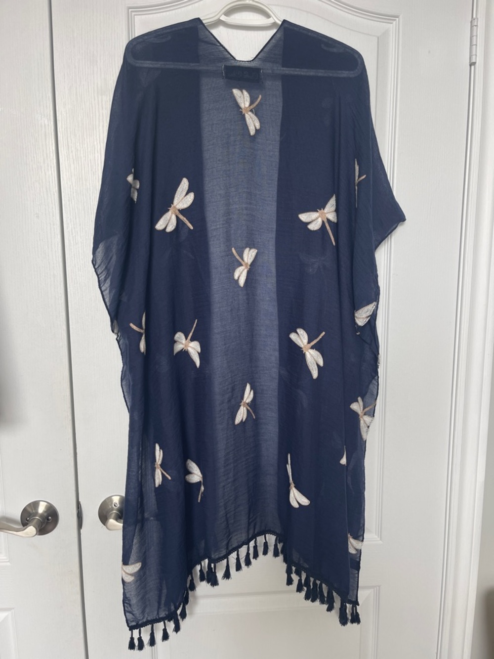 CHERIE BLISS Navy Dragonfly Kimono Wrap with Tassel Trim - Picture 2 of 5